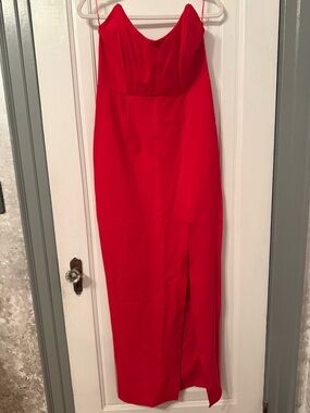 superdown Red Strapless Maxi Dress with Front Slit